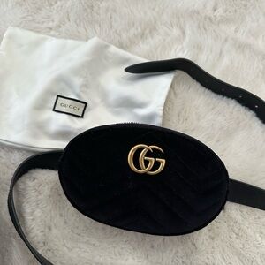 Black Velvet Belt Bag with Gold Logo